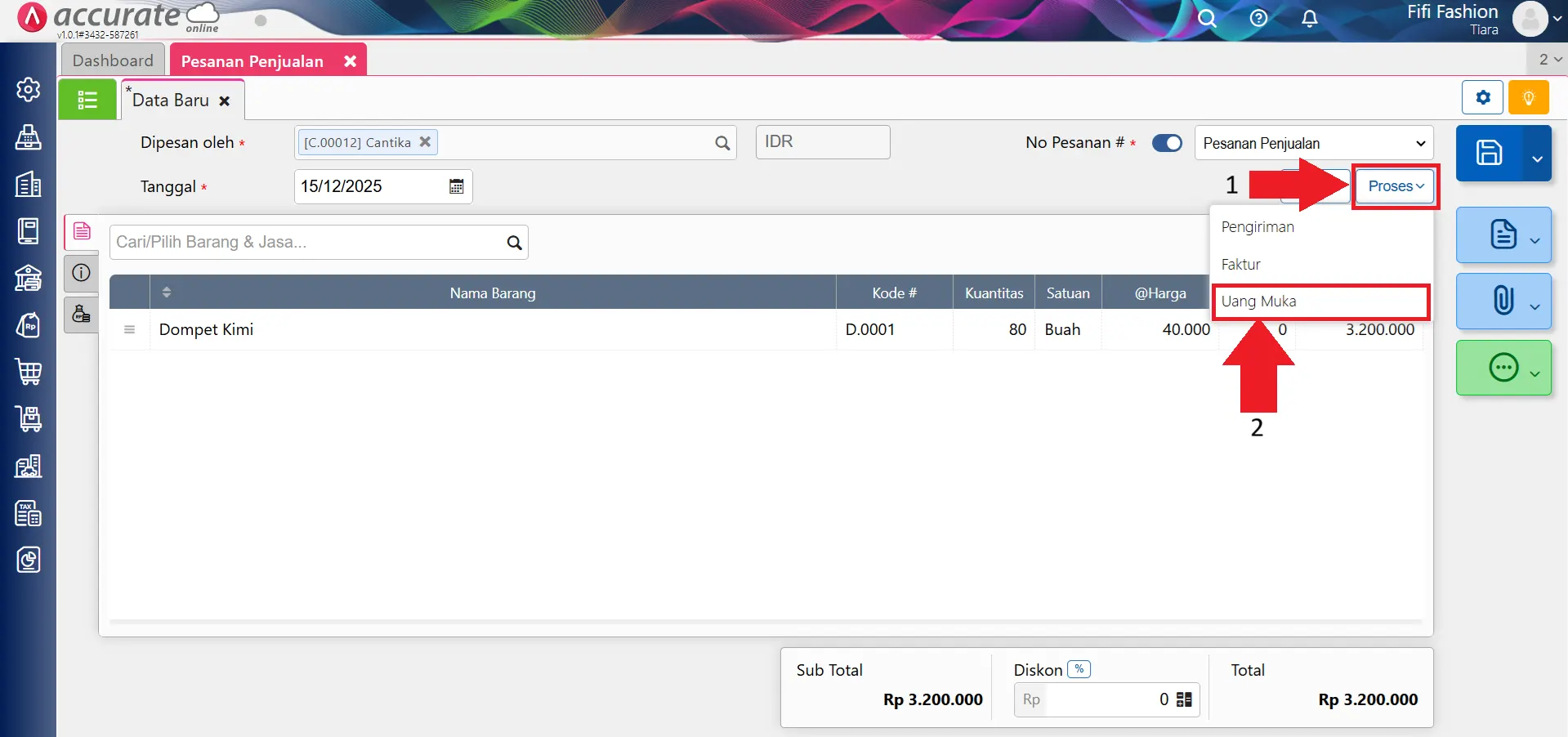 Mencatat uang muka penjualan berupa barang